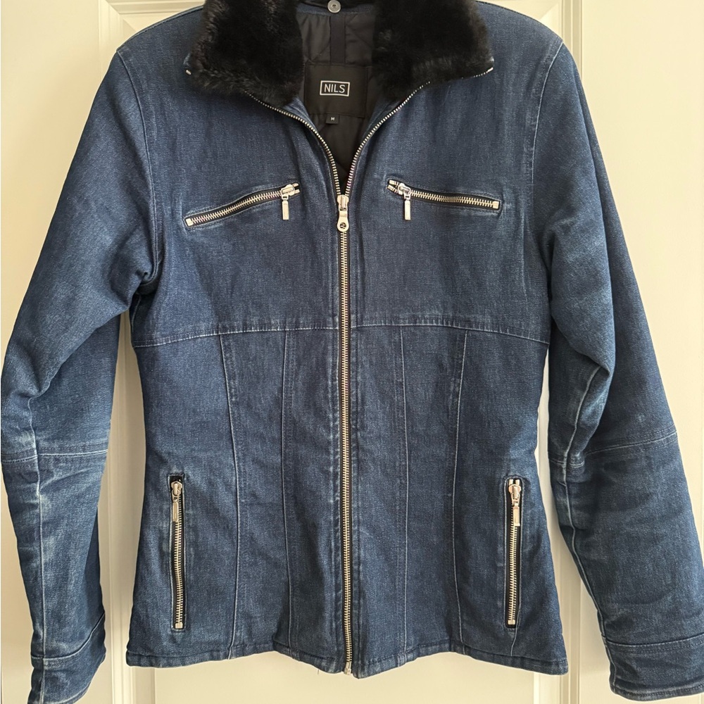 NILS Denim Jacket with Black Fur Collar